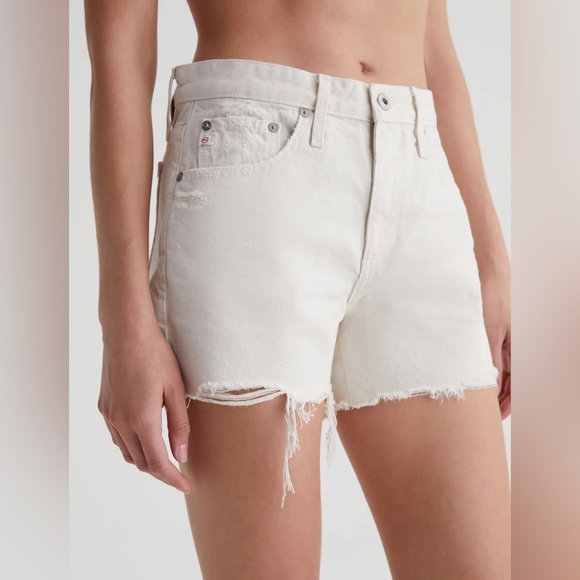 NWT AG Jeans White Clove Shorts Size 33 Distressed Raw Hem - Picture 1 of 6